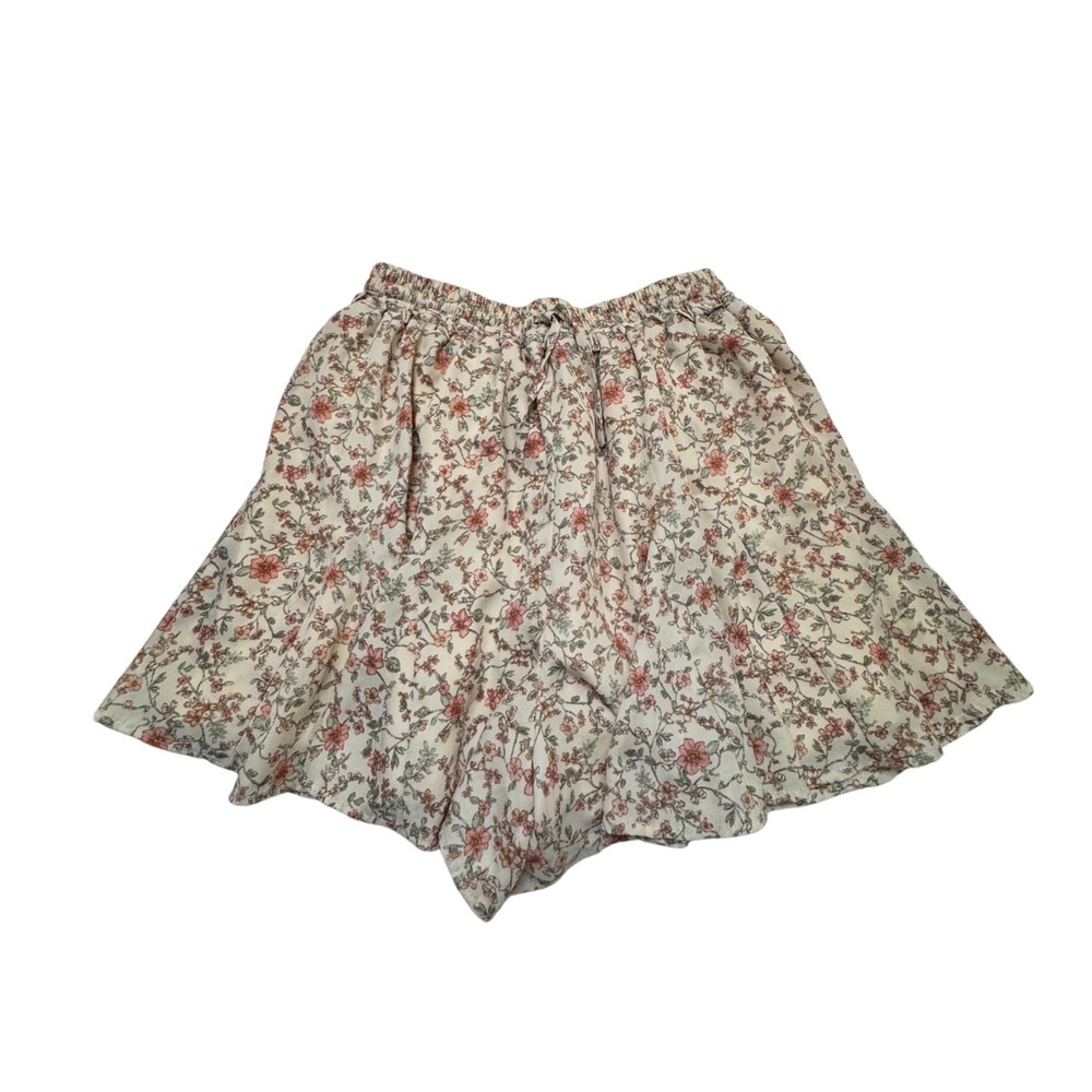 Paper Crane Floral Chiffon Flowy Shorts Beige Pink Medium Coquette Cottagecore